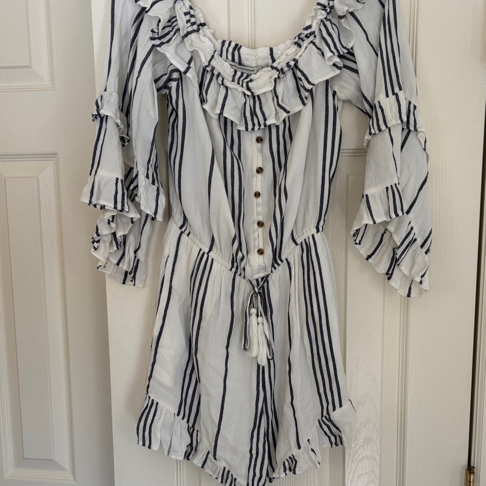 Striped Ruffle Off-Shoulder Romper